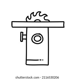 Woodworking table saw icon. Hand drawn vector illustration. Editable line stroke
