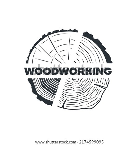 Woodworking. Tree cut emblem. Design element.