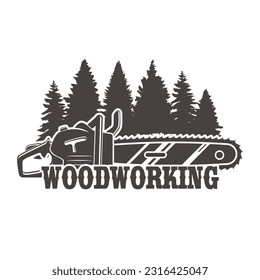 Woodworks Illustration Clip Art Design Shape. Sawchain Blade Wood Silhouette Icon Vector.