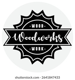 Woodworks Logo with Retro Badge and Starburst Design