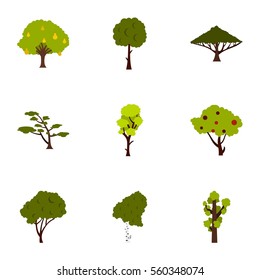 Woody plants icons set. Flat illustration of 9 woody plants vector icons for web