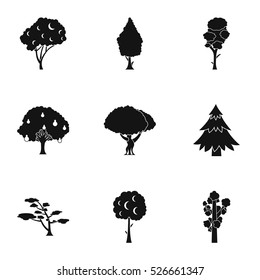 Woody plants icons set. Simple illustration of 9 woody plants vector icons for web