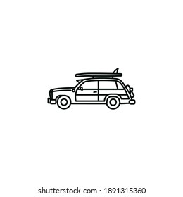 Woody Wagon automobile vector line icon for National Woody Wagon Day on July 18. Surfer car outline symbol.