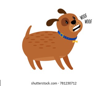 Woof Woof Dog. Cute Puppy Dog Attack Vector Illustration