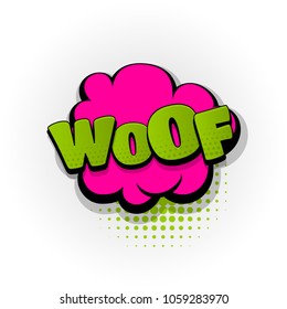 woof dog puppy hand drawn pictures effects. Template comics speech bubble halftone dot background. Pop art style. Comic dialog cloud, text pop-art. Creative idea conversation sketch explosion.