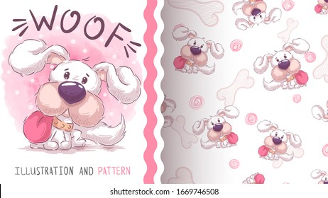 Woof teddy dog - seamless pattern