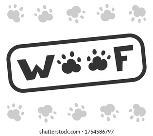 Woof vector decoration text with dog footprints