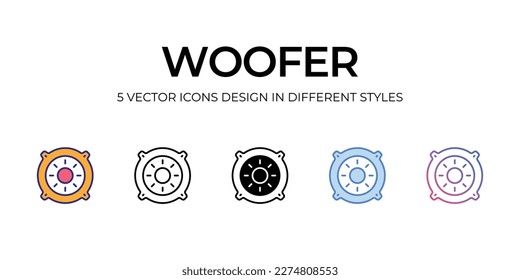 woofer Icon Design in Five style with Editable Stroke. Line, Solid, Flat Line, Duo Tone Color, and Color Gradient Line. Suitable for Web Page, Mobile App, UI, UX and GUI design.