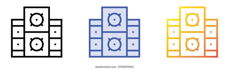 Tieftöner-Symbol. Lineares, blaues Füllungs- und Farbverlauf-Design einzeln auf weißem Hintergrund