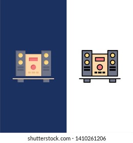 Woofer, Loud, Speaker, Music  Icons. Flat and Line Filled Icon Set Vector Blue Background