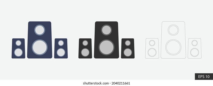 Woofers or Speakers icon set in flat style design isolated on white background. Sound media icons. EPS 10 vector illustration.