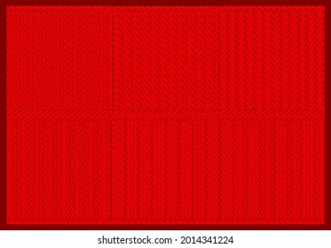 Wollhintergrund, Pullover in mehreren Varianten. Der Stil des Strickens mit Ferkeln. Die Textur des Stoffes ist rot. Vektor eps10.