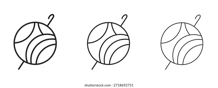 Wolle Ball Symbol Logo schwarzes Piktogramm Set. Skizze mit dünnen Linien.