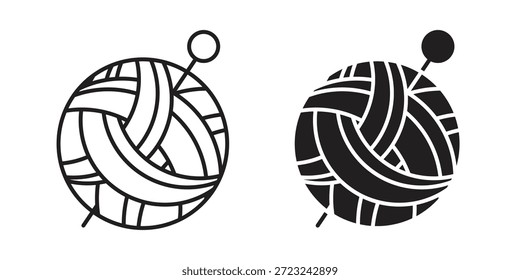 Esquema del icono de la bola de lana y muestra de Vector sólido, pictogramas lineales