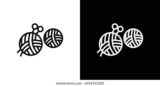 Wool ball icons in line style. Editable black and white strokes