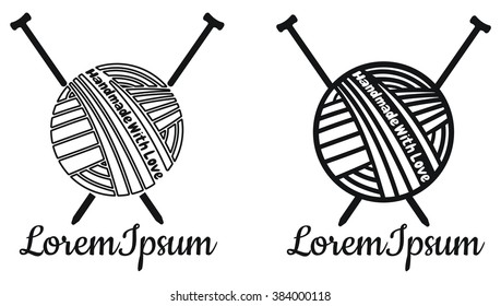 Wool ball with needles handmade symbol.