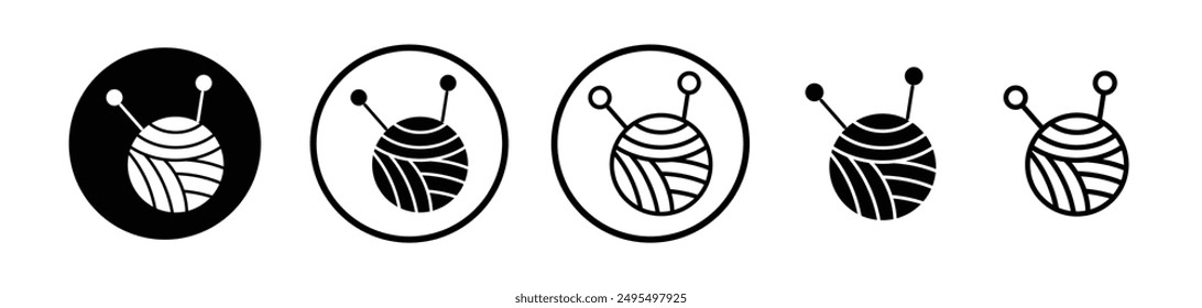 Wool ball vector icon set in black and white color.