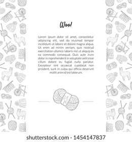 Wool Banner Template with Place for Text and Knitting Hand Drawn Symbols Pattern, Design Element Can Be Used for Brochure, Booklet, Card Vector Illustration