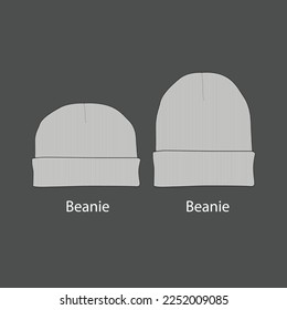 Wool beanie caps. Beanies running cap sketches, flat beanie templates, winter knitted designed hat. CAD mockup template beanie