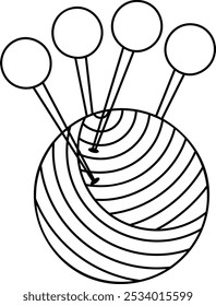 Bola de fio misturado de lã com agulhas conceito de contorno isométrico, ícone de vetor de fio acrílico macio, símbolo de alfaiataria personalizado, Sinal de roupas feito-para-medida, ilustração de estoque de materiais Sewist