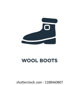 Wool Boots icon. Black filled vector illustration. Wool Boots symbol on white background. Can be used in web and mobile.