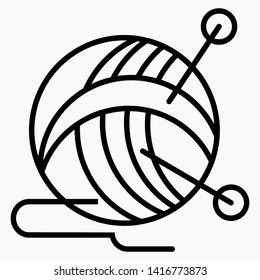 Wool clew with knitting needles linear simple icon. Vector icon.