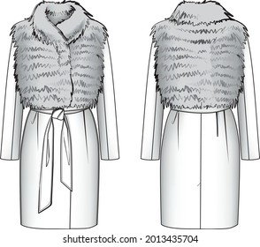 Chaqueta de abrigo de lana con ilustración técnica de guarnecido fut. Esbozo de moda plano de ropa de cama de uso general editable