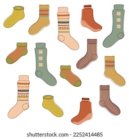 Wool colored socks set with ornaments continuous one line art