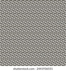 Wool or cotton fabric with a repeated pattern consisting of braided zigzags. Embroidery in black and white. Abstract vector.
