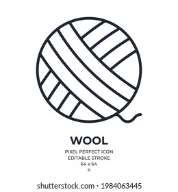 Wool editable stroke outline icon isolated on white background flat vector illustration. Pixel perfect. 64 x 64.