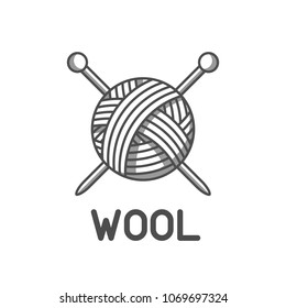 Wool emblem with with ball of yarn and knitting needles. Label for hand made, knitting or tailor shop.