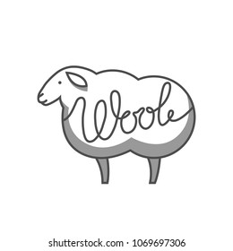 Wool emblem with merino sheep. Label for hand made, knitting or tailor shop.