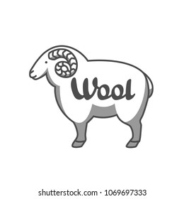 Wool emblem with merino sheep. Label for hand made, knitting or tailor shop.