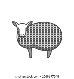 Wool emblem with merino sheep. Label for hand made, knitting or tailor shop.