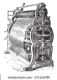 Wool factory or napping machine the sheet, vintage engraved illustration. Industrial encyclopedia E.-O. Lami - 1875. 