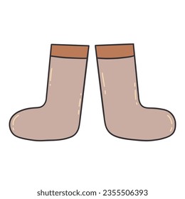 Wool felt boots. Comfortable warm winter shoes, old traditional Russian culture. Colorful vector isolated illustration hand drawn doodle with contour