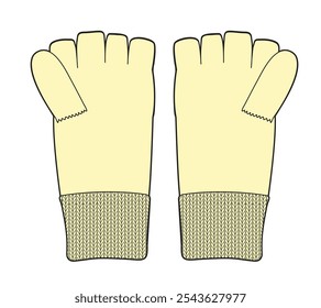 Wool fingerless gloves vector template technical illustration.