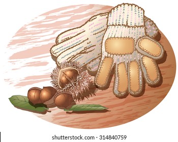 The wool gloves and chestnut.