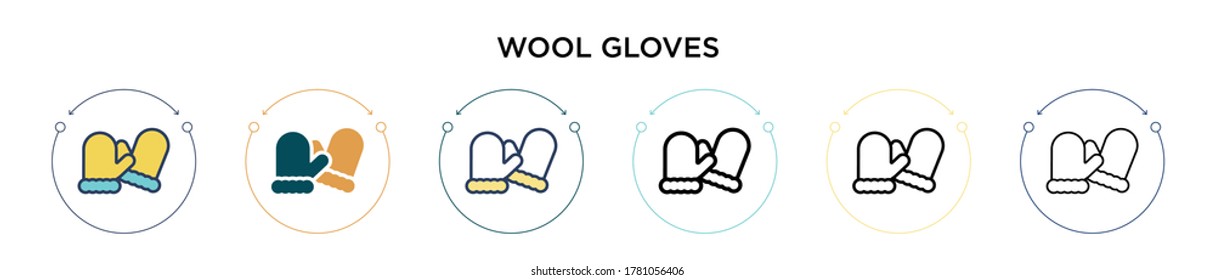 Wool gloves icon in filled, thin line, outline and stroke style. Vector illustration of two colored and black wool gloves vector icons designs can be used for mobile, ui, web