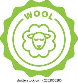 wool green stamp. Symbol, outline icon, tag, badge, label, circle, green white vector round isolated on transparent background.