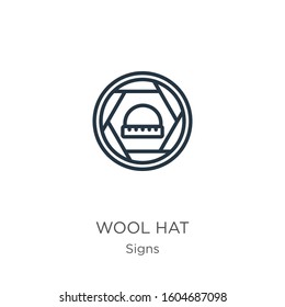 Wool hat icon. Thin linear wool hat outline icon isolated on white background from signs collection. Line vector sign, symbol for web and mobile