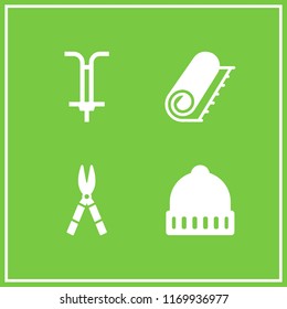 wool icon. 4 wool vector set. winter hat, jumper, shears and carpet icons for web and design about wool theme