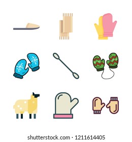 wool icon set. vector set about slipper, mittens, mitten and cotton swab icons set.