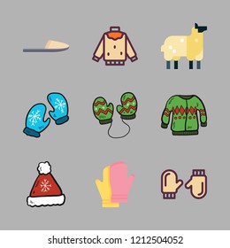 wool icon set. vector set about slipper, sheep, sweater and winter hat icons set.