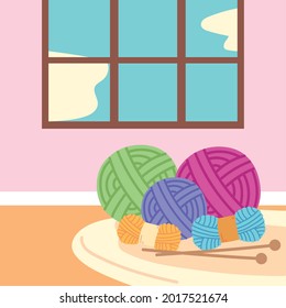 wool knit and needles at home