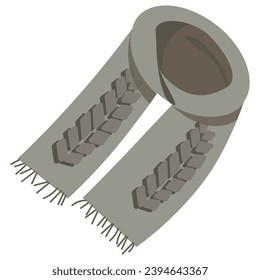 Escarcha de lana de punto. Accesorio de invierno cálido. Acogedor moho. Icono de estilo de caricatura. Clipart aislada de fondo blanco. Ilustración dibujada a mano por vectores.