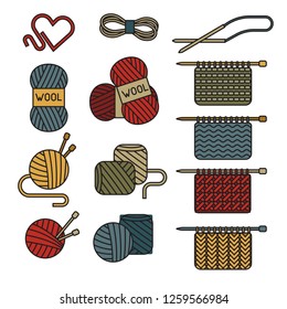 wool and knitting icons linear art modern design