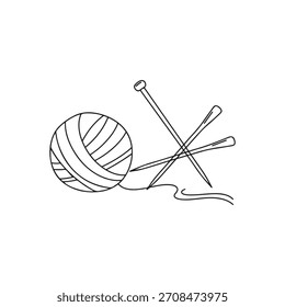 Lã e agulhas de tricô esboço vetor plano desenho ilustração