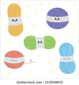 Wool for knitting skeins of wool. Cartoon knitting thread