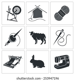 Wool, knitting Vector Icons Set